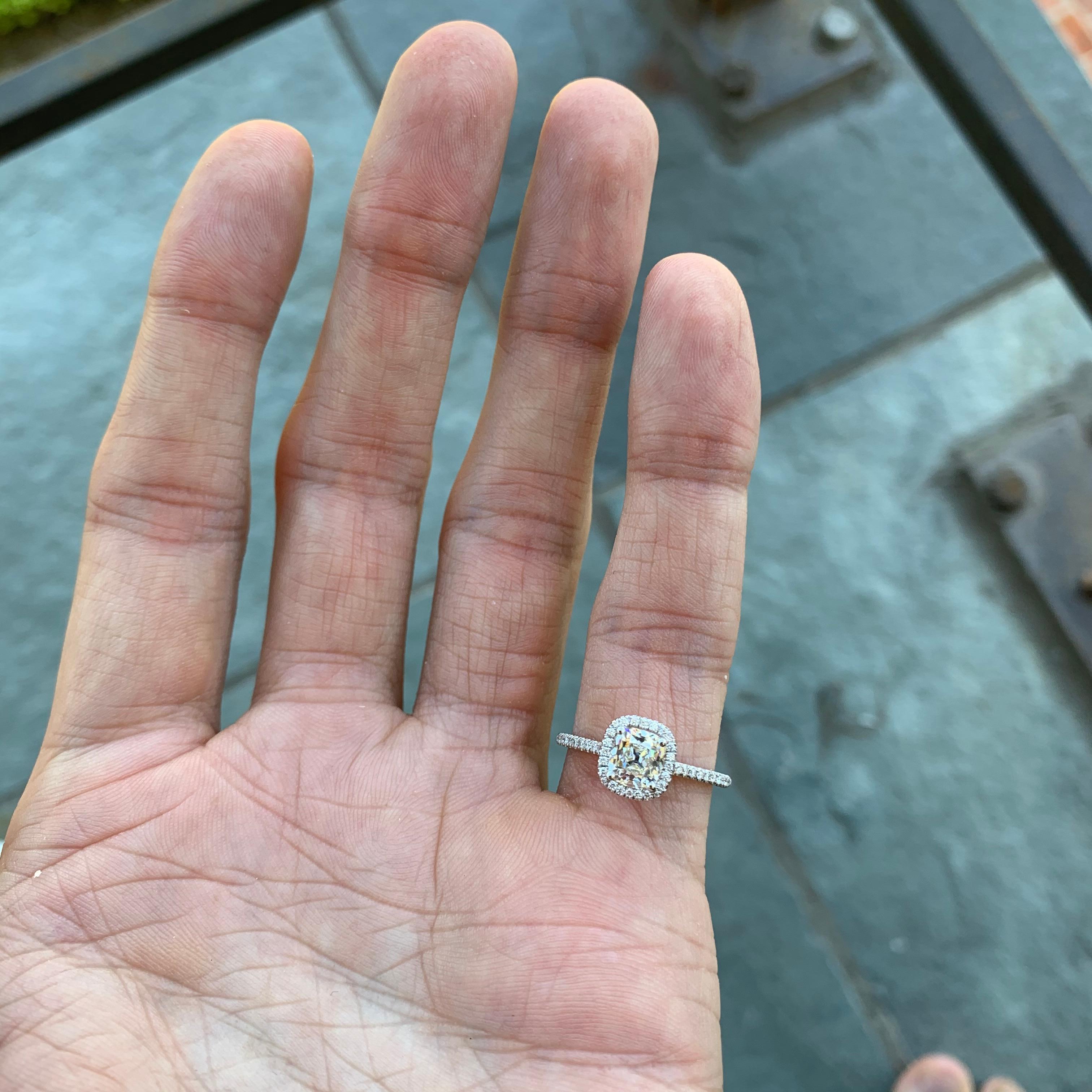 1,20 Karat TW Old Mine Cut Diamant Halo Ring Set in 14 Karat W, Ben Dannie (Art déco) im Angebot