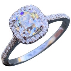 1.20 Carat TW Old Mine Cut Diamond Halo Ring Set in 14 Karat W, Ben Dannie