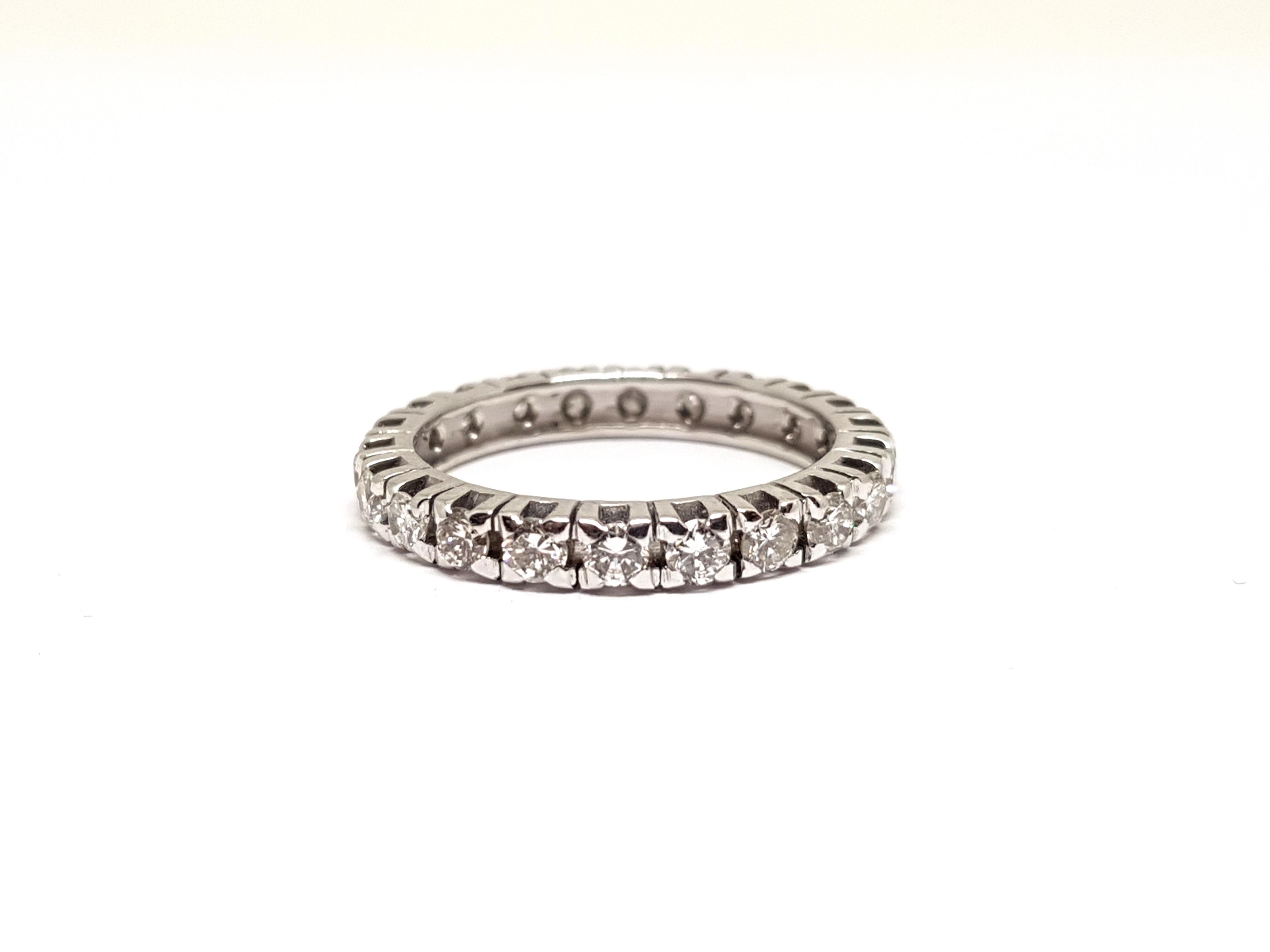 Gold: 18 Karat White Gold 
Weight: 2.70gr. 
Diamonds: 1.20ct. Colour: G Clarity: VS1 
Width: 0.28 cm. 
Ring size: 50 / 15.75mm / US 5.25
Free resizing of Ring up to size 60 / 19mm / US 9 
All our jewellery comes with a certificate and 5 years