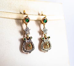 1.20 Carat White Rose Cut Diamond Emerald Yellow Gold Lever-Back Drop Earrings