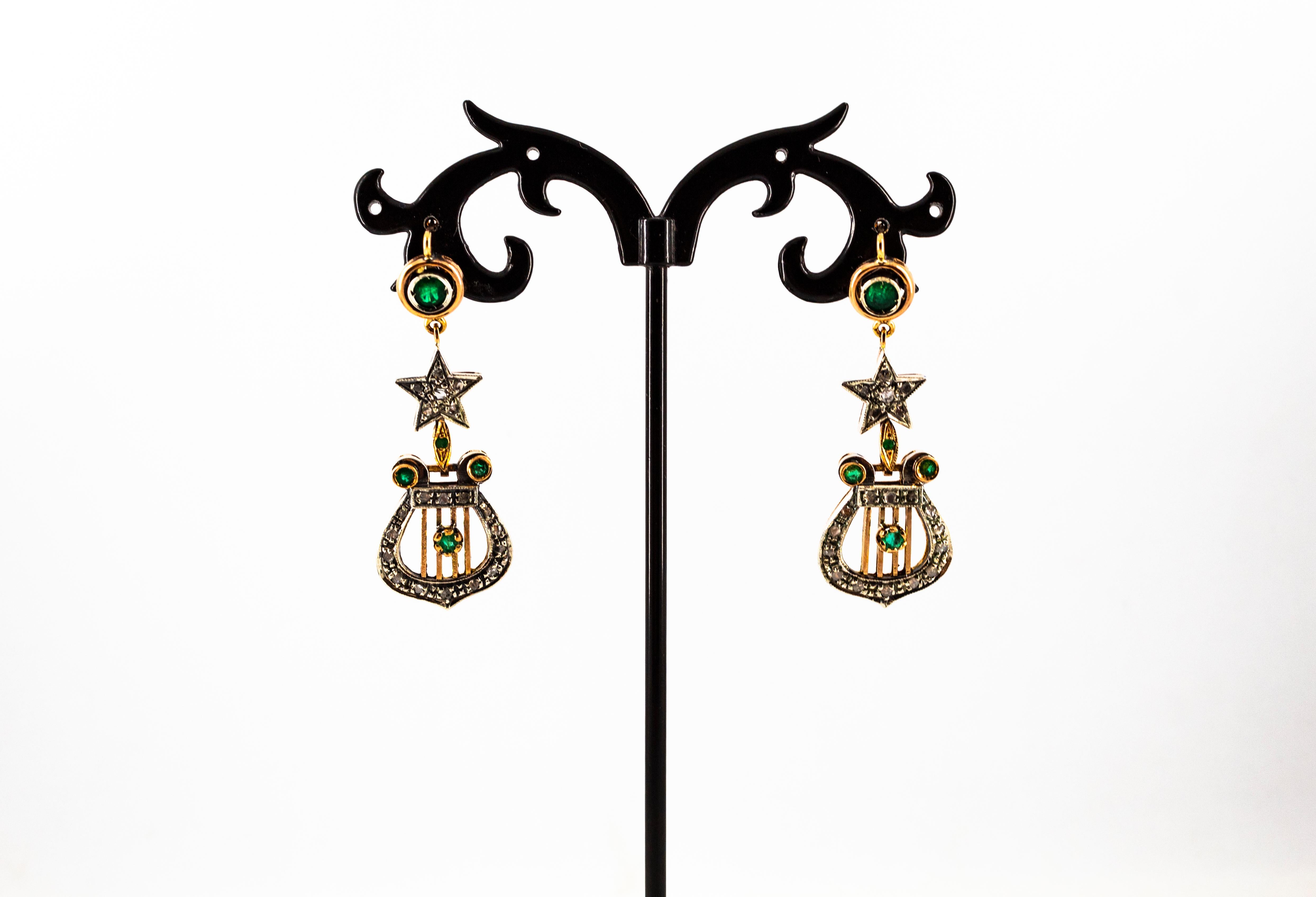Boucles d'oreilles pendantes en or jaune Emeraude, diamant blanc taille rose de 1.20 carat Neuf - En vente à Naples, IT