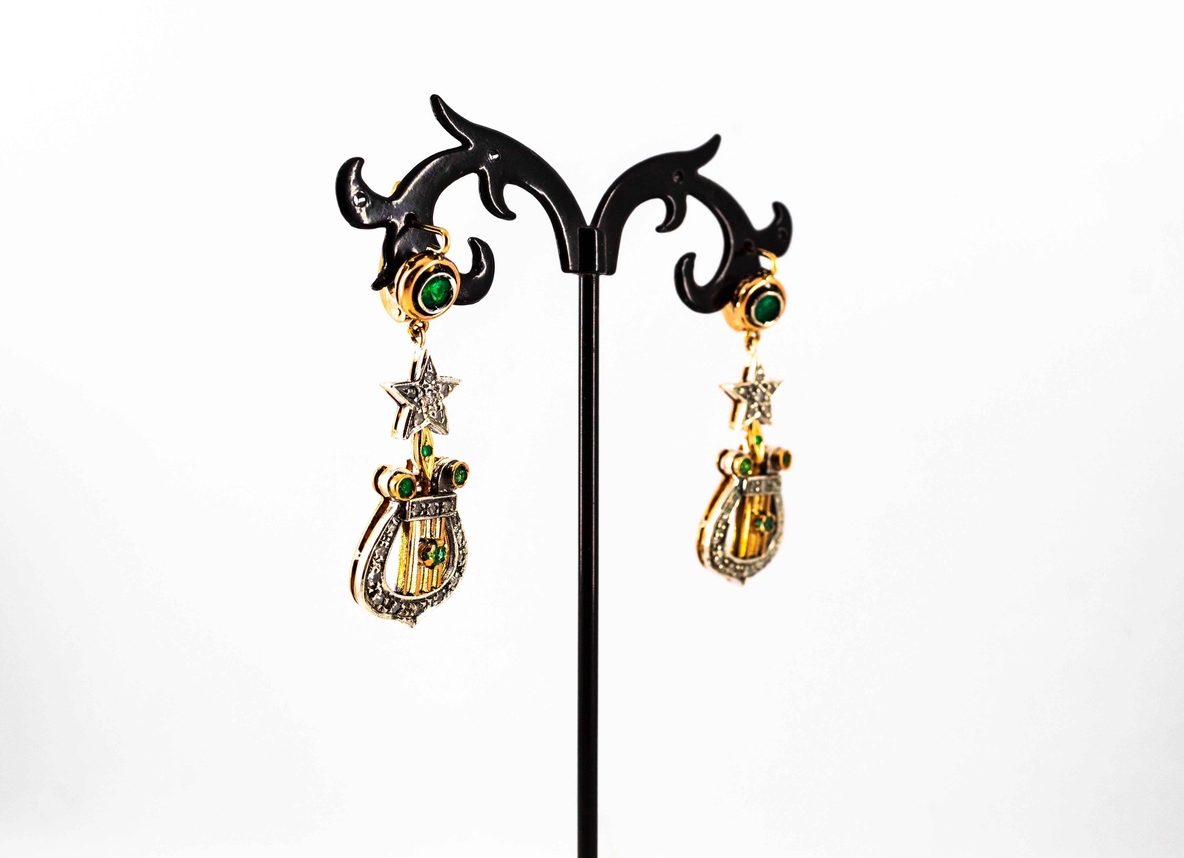 Boucles d'oreilles pendantes en or jaune Emeraude, diamant blanc taille rose de 1.20 carat Unisexe en vente