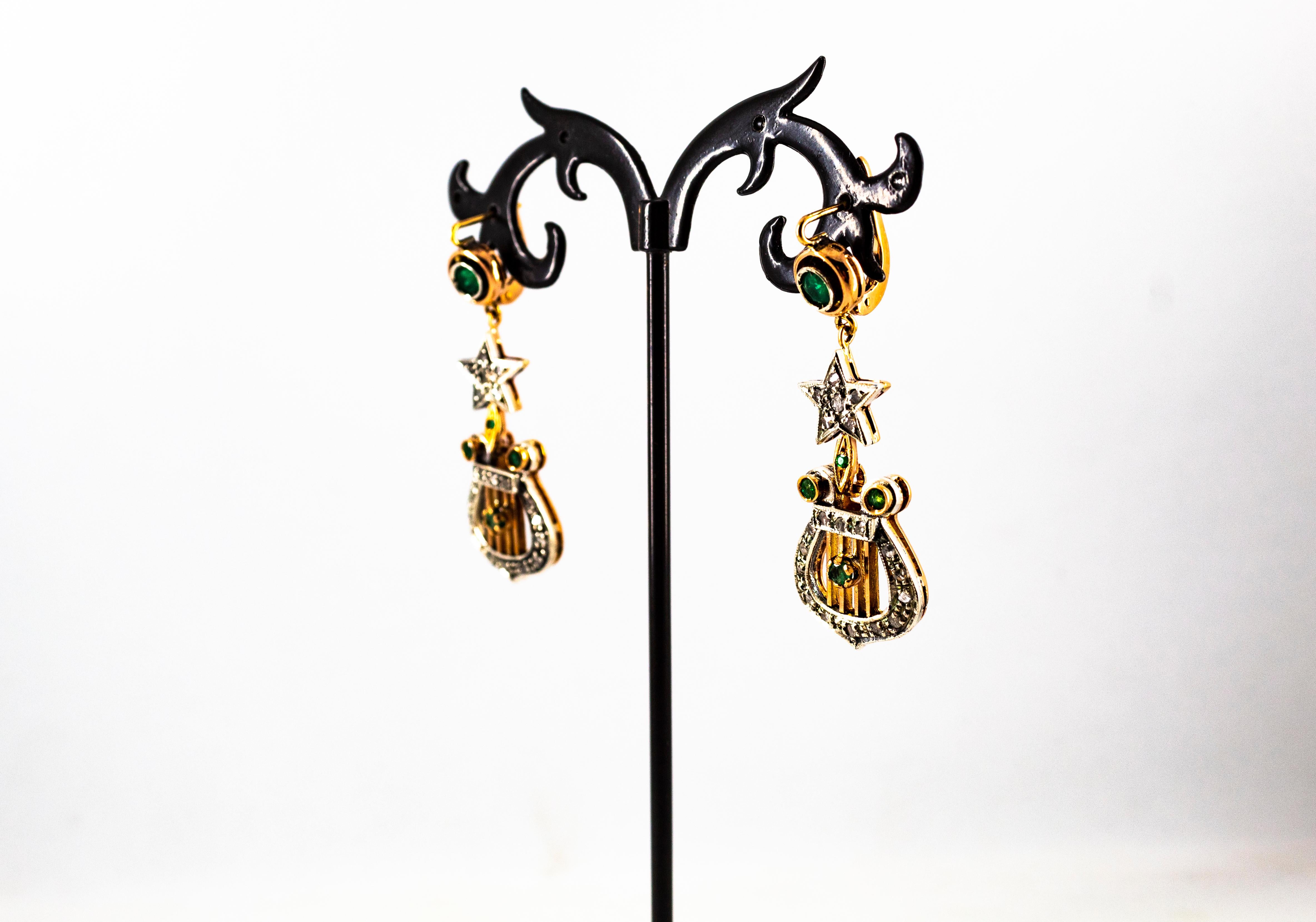 Boucles d'oreilles pendantes en or jaune Emeraude, diamant blanc taille rose de 1.20 carat en vente 2