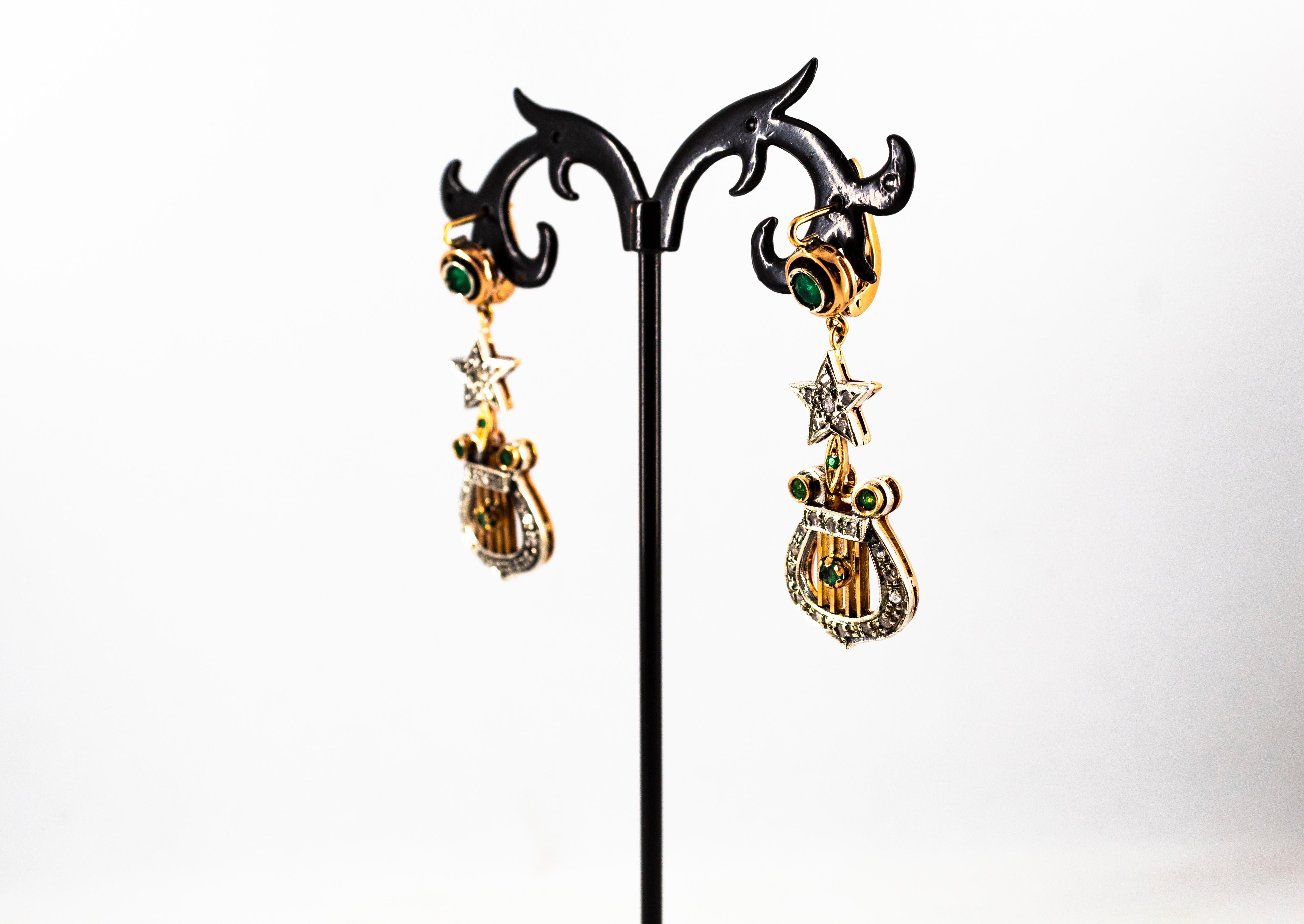 Boucles d'oreilles pendantes en or jaune Emeraude, diamant blanc taille rose de 1.20 carat en vente 3