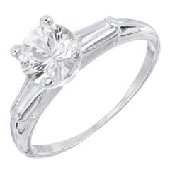 1.20 Carat White Sapphire Baguette Diamond Platinum Three-Stone Engagement Ring