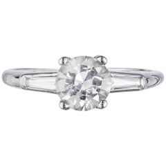 1.20 Carat White Sapphire Baguette Diamond Platinum Three-Stone Engagement Ring