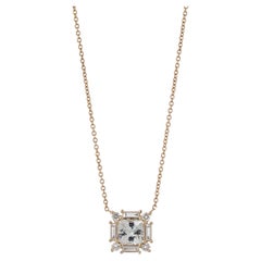 1.20 Carat White Sapphire Diamond Halo Pendant in 14k Yellow Gold