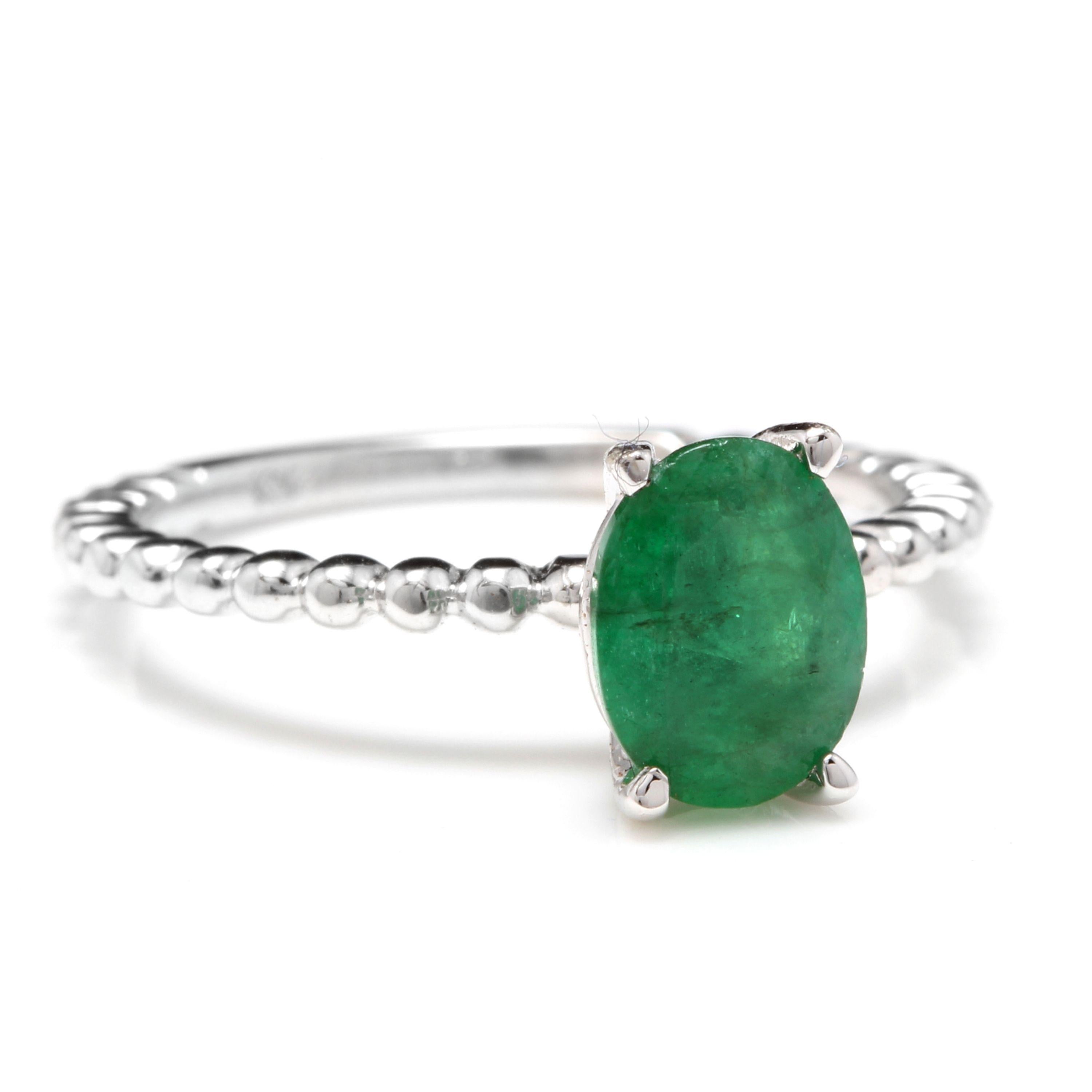 1.20 Carats Exquisite Natural Emerald 14K Solid White Gold Ring

Total Natural Emerald Weight is: Approx. 1.20 Carats

Emerald Measures: Approx. 8.00 x 6.00mm

Emerald Treatment: Oil

Ring size: 7 (we offer free re-sizing upon request)

Ring total