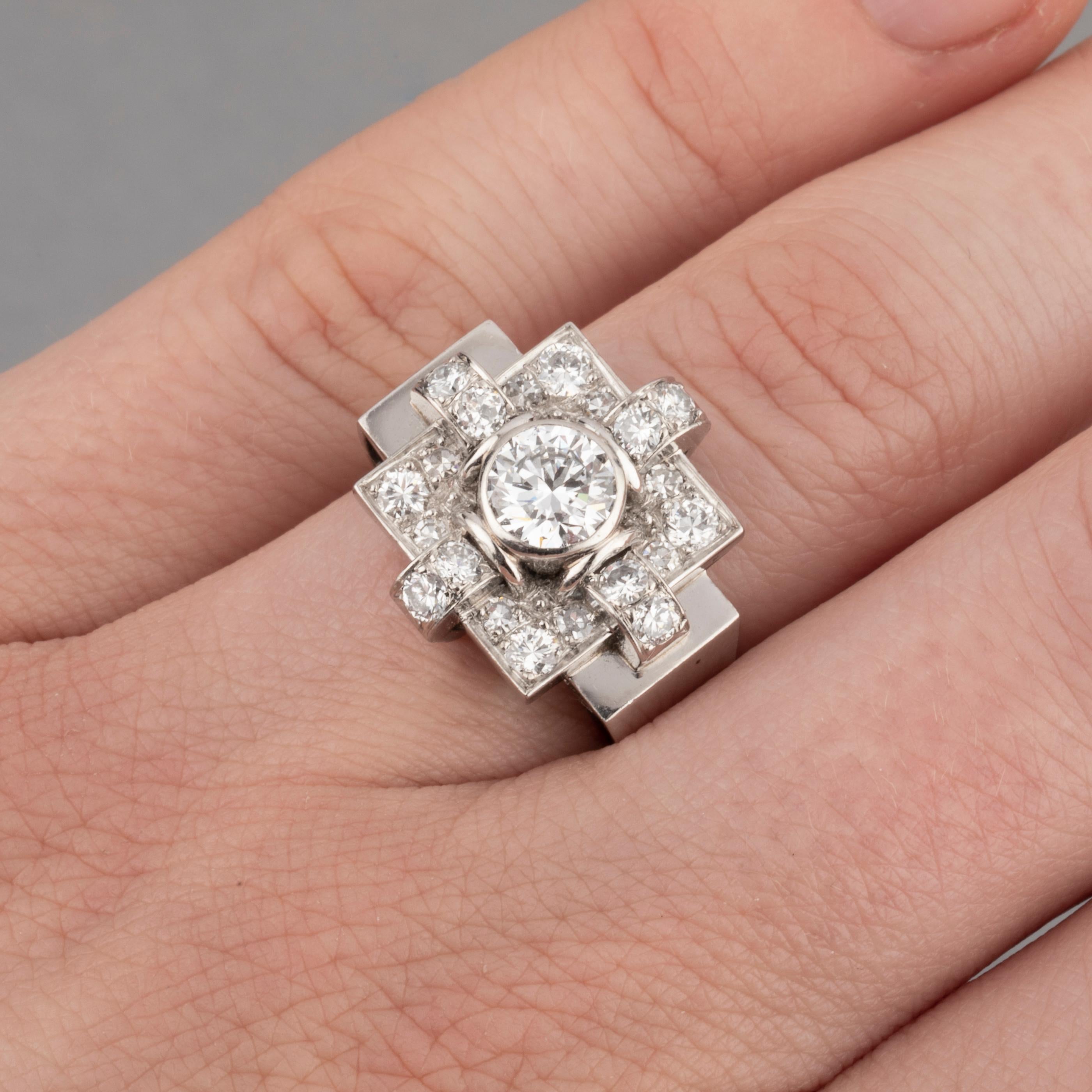 1.20 Carats French Art Deco Ring

Very beautiful ring, made i France circa 1930.
Marks for platinum and mark of the maker.
The central diamond weight 0.90 Carats estimate. 1.20 Carats total.
Size 54 sizeable
Dimensions: 1.2*2 cm