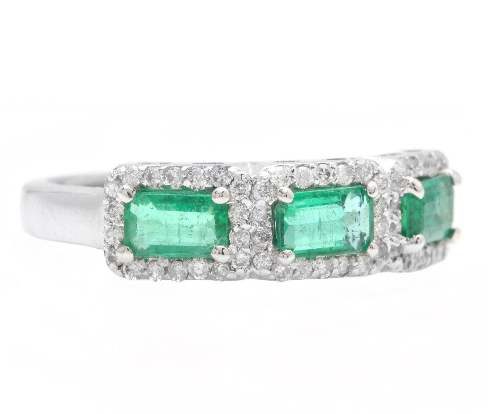 1.20 Carats Natural Emerald and Diamond 14K Solid White Gold Ring

Suggested Replacement Value: $6,000.00

Total Natural Emeralds Weight is: Approx. 0.90 carats 

Emerald Measures: Approx. 5.00 x 3.00 mm

Natural Round Diamonds Weight: Approx. 0.30