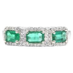 1.20 Carats Natural Emerald and Diamond 14K Solid White Gold Ring