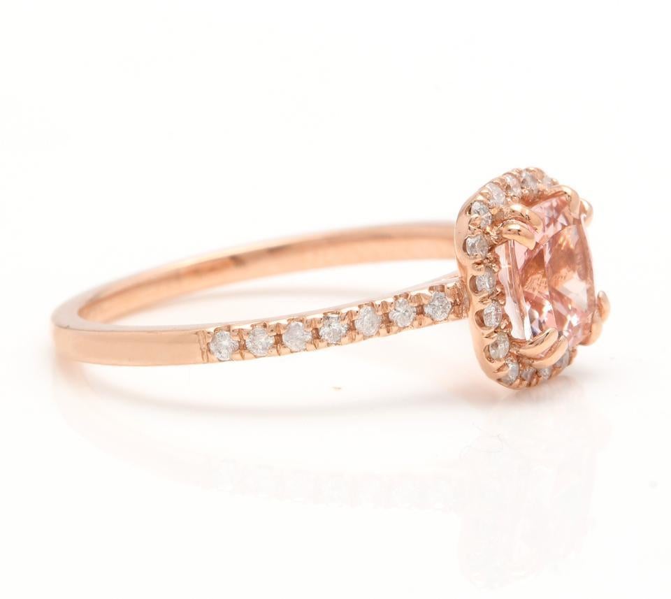 Rose Cut 1.20 Carat Natural Morganite and Diamond 14 Karat Solid Rose Gold Ring For Sale