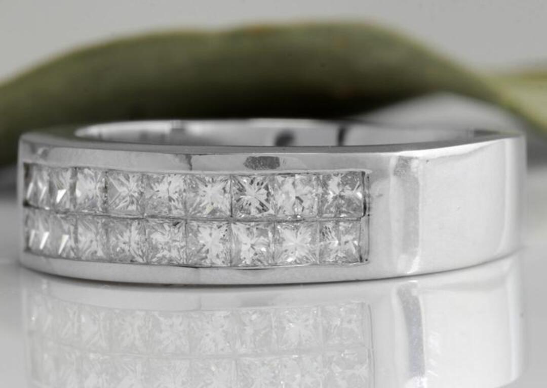 1.20 Carats Natural VS1 Diamond 14K Solid White Gold Unisex Ring

Amazing looking piece!

Suggested Replacement Value: $8,200.00

Total Natural Princess Cut Diamonds Weight: 1.20 Carats (color F-G / Clarity VS1)

Width of the ring: 6.3mm

Ring size: