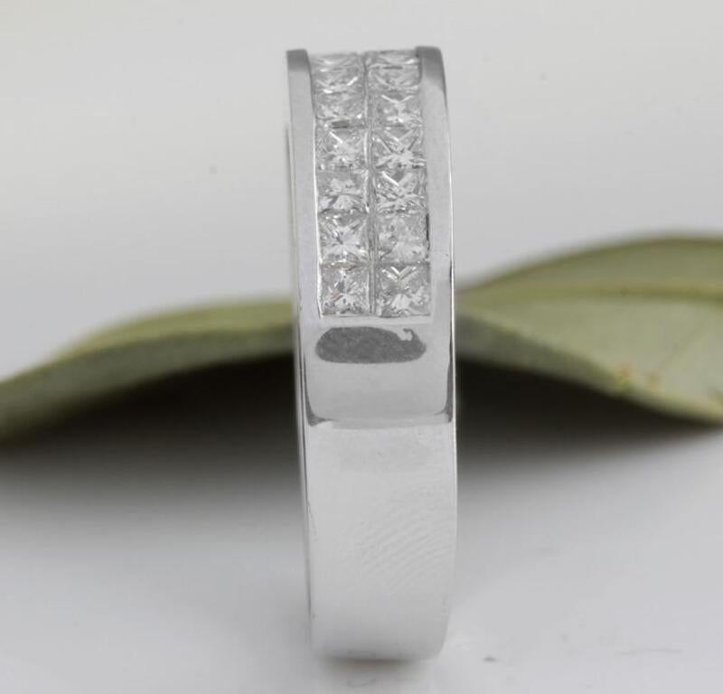 Princess Cut 1.20 Carat Natural VS1 Diamond 14 Karat Solid White Gold Unisex Ring For Sale