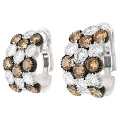 Vintage 12.0 Carats of White and Cognac Diamond Gold Earrings