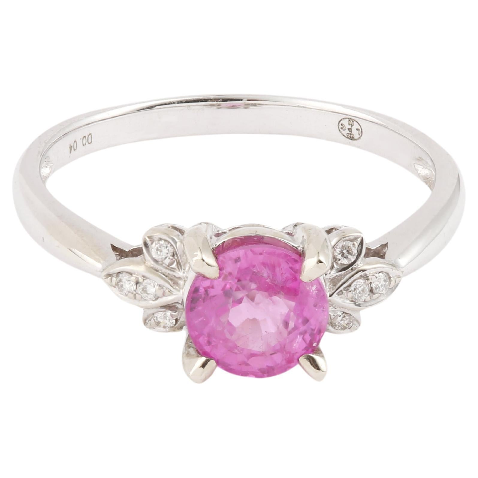 1.20 Carats Pink Sapphire Diamonds 18 Carats White Gold Ring For Sale