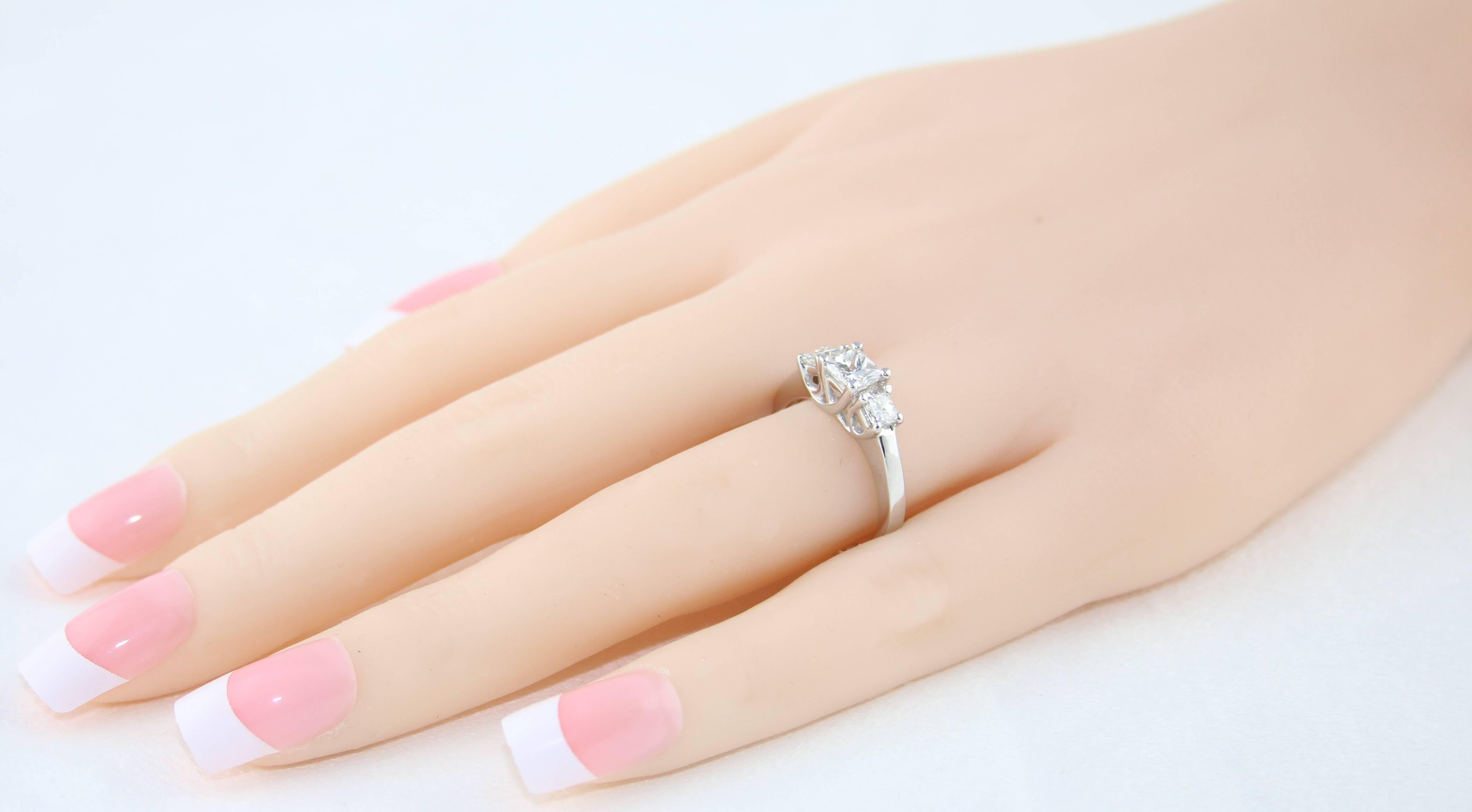 Contemporary 1.20 Carat Princess Cut Diamond Three Stone Gold Ring