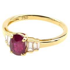Retro 1.20 carats ruby and diamonds ring in 18k gold