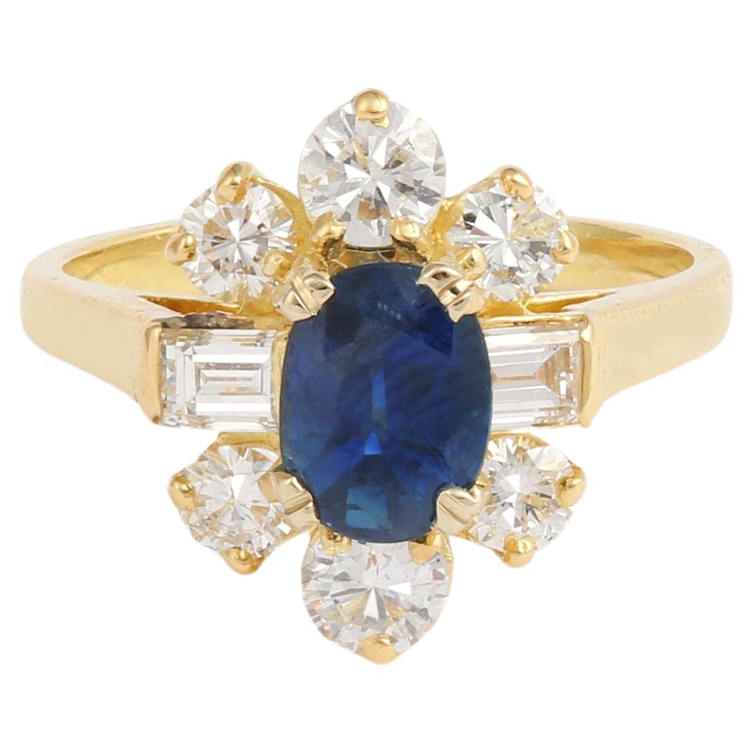 1.20 Carats Sapphire Diamonds 18 Carats Yellow Gold Pompadour Ring