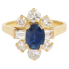 Retro 1.20 Carats Sapphire Diamonds 18 Carats Yellow Gold Pompadour Ring