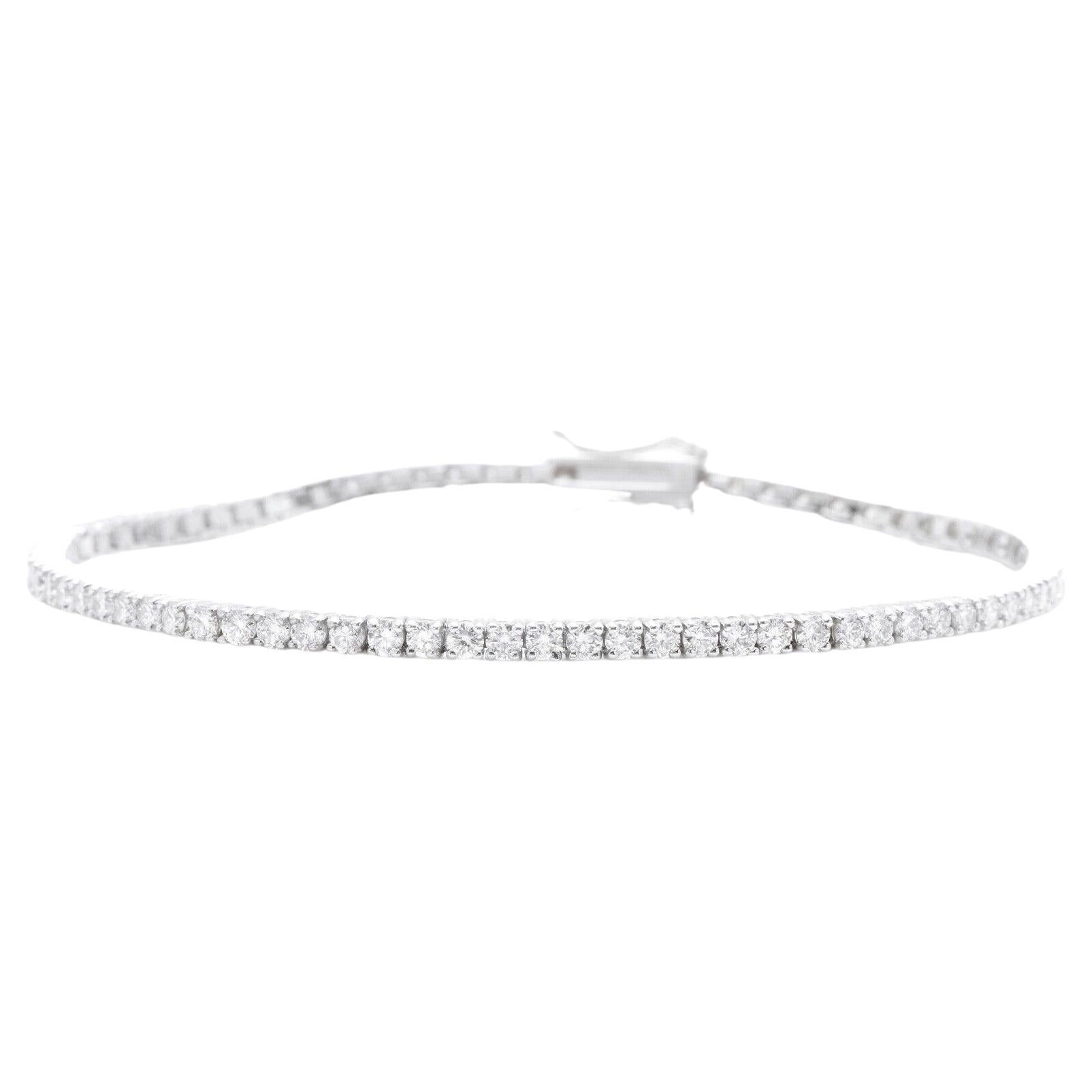 Bracelet en or blanc massif 14 carats avec un étonnant diamant naturel de 1,20 carat