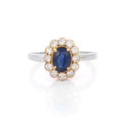 1.20 Ct Blue Sapphire Halo Engagement Ring in 18K White Gold