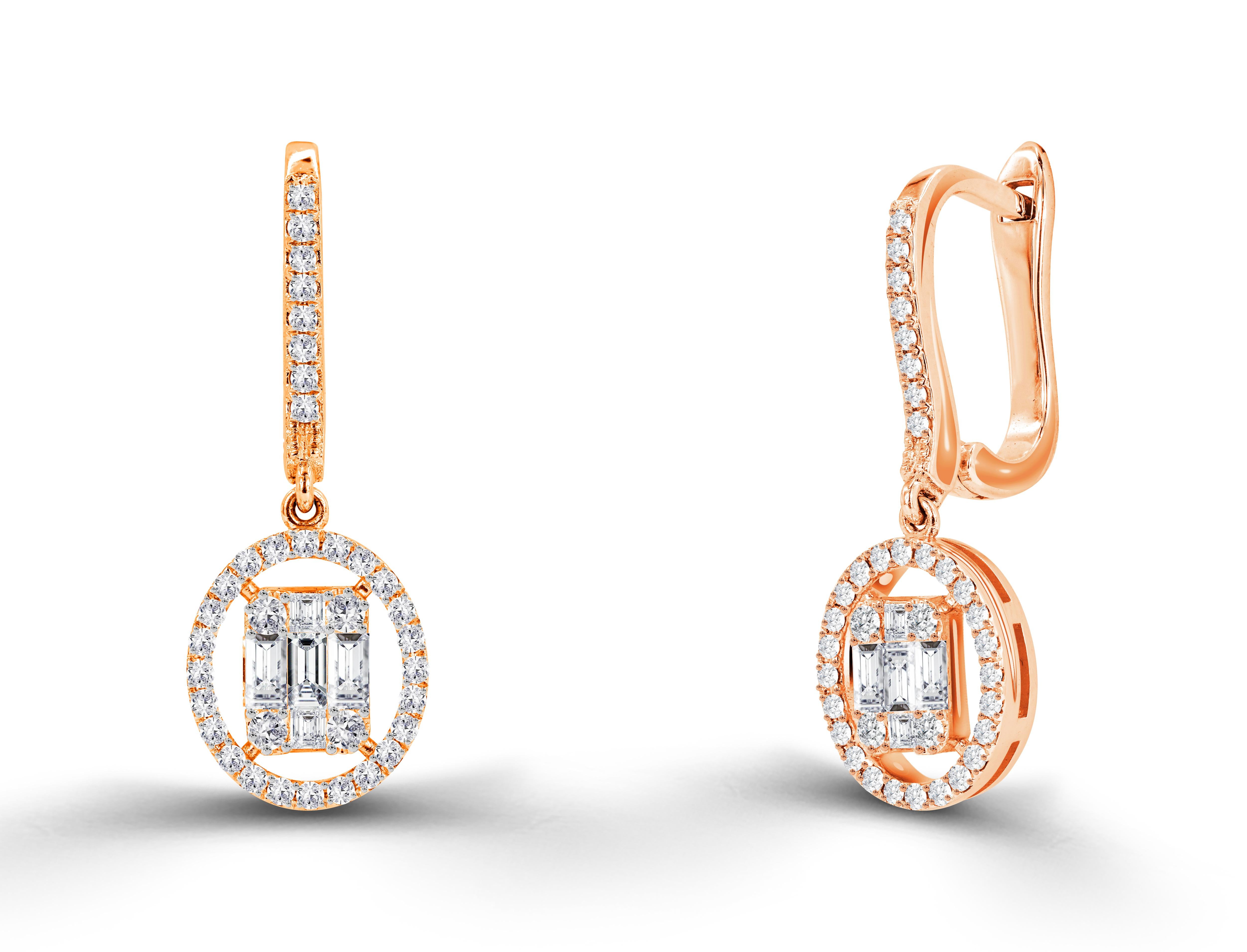 1.19 Ct Diamond  Baguette Drop Earrings in 14K Gold, Round Brilliant cut diamond earrings, Natural Diamond Earrings, Lever-Back earrings, Heavy End Earrings.

Oshi Jewels presents to you a beautiful Earring collection with natural diamonds that last