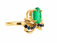 1.20 Ct Emerald Bridal Ring For Women 14K Gold Zambian Emerald Ribbon Ring Her