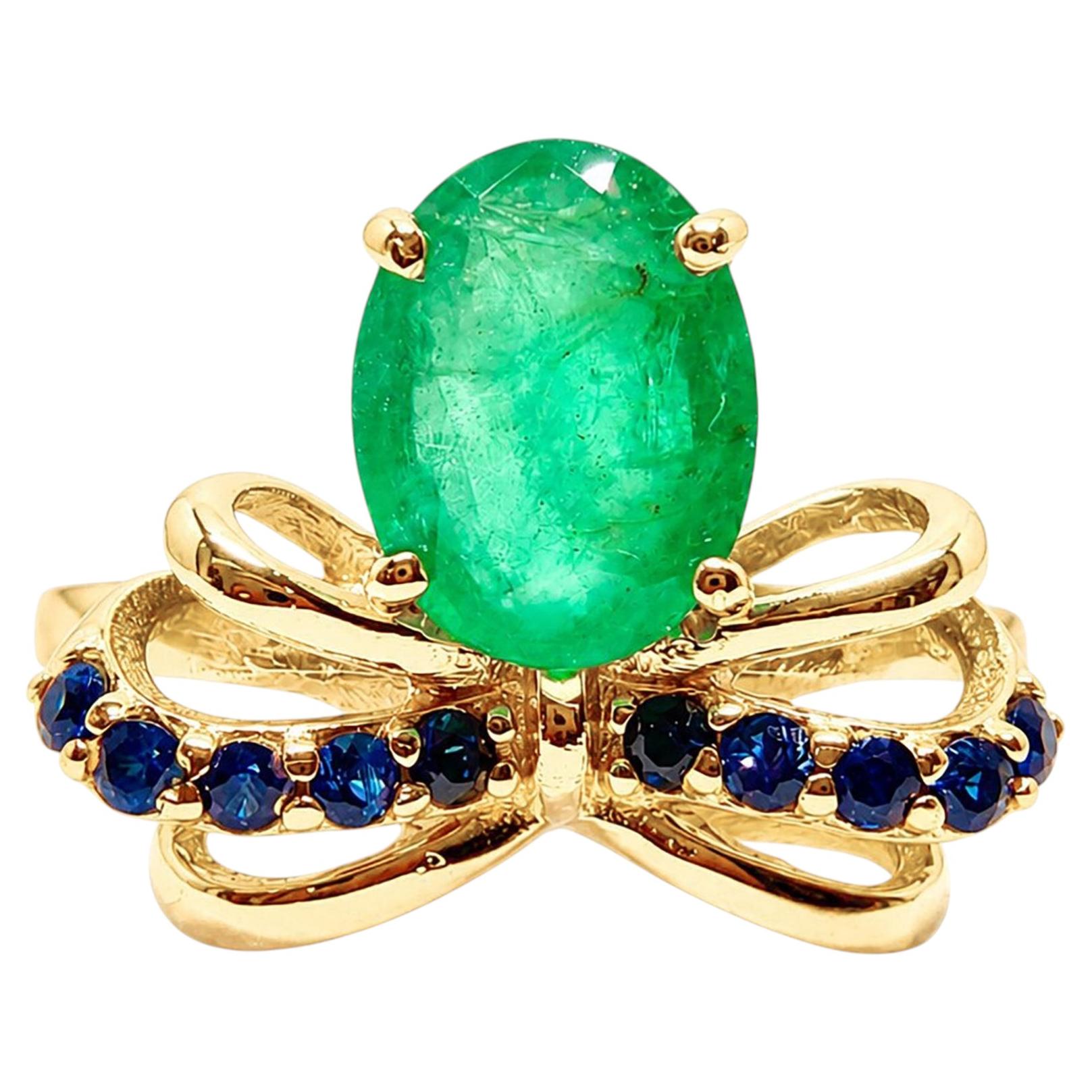 1.20 Ct Emerald Bridal Ring For Women 14K Gold Zambian Emerald Ribbon Ring Her For Sale