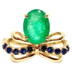 1.20 Ct Emerald Bridal Ring For Women 14K Gold Zambian Emerald Ribbon Ring Her