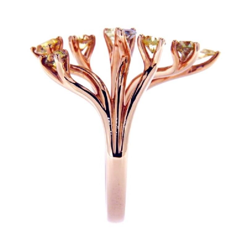 Mixed Cut 1.20 Ct Francy Colour Diamonds 18Kt Rose Gold Modern Cocktail Ring For Sale
