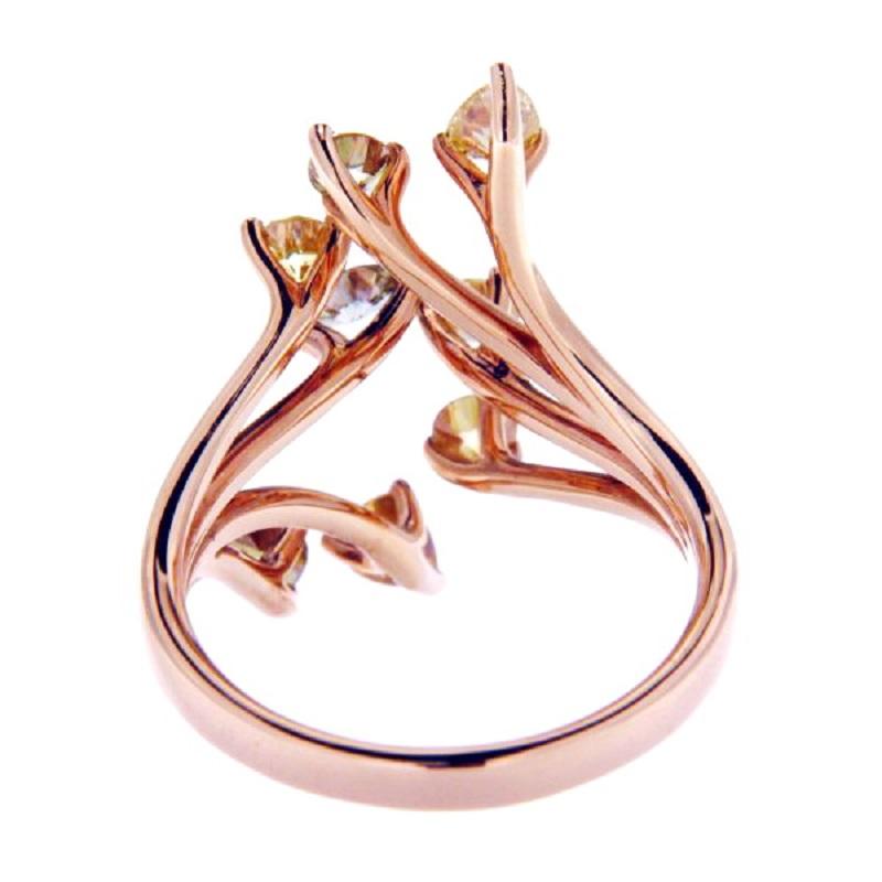 1.20 Ct Francy Colour Diamonds 18Kt Rose Gold Modern Cocktail Ring In New Condition For Sale In Bosco Marengo, IT