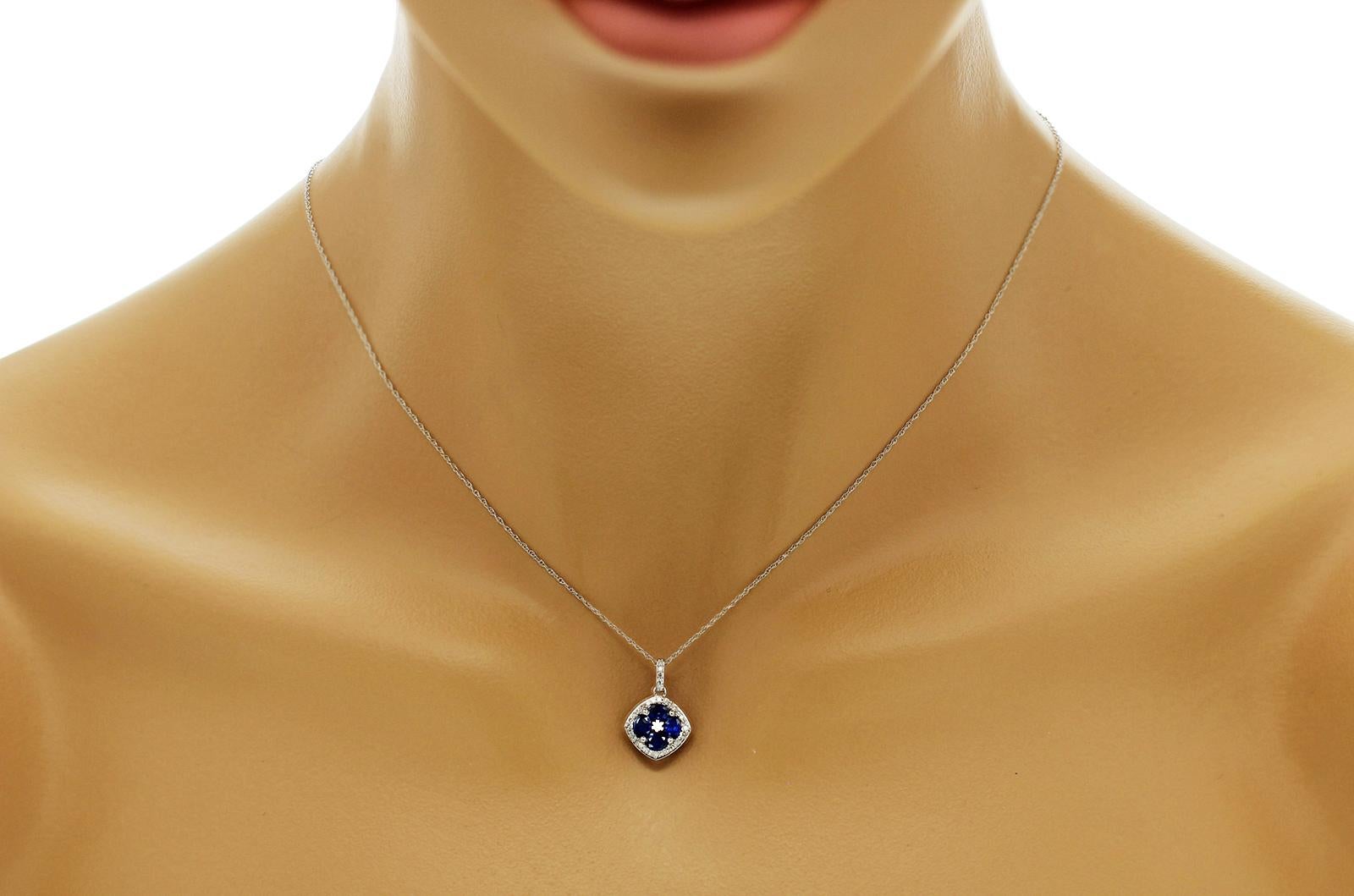 100% Authentic, 100% Customer Satisfaction

Pendant: 12 mm

Chain: 0.5mm

Size: 18 Inches

Metal: 14K White Gold

Hallmarks: 14K

Total Weight: 1.6 Grams

Stone Type: 1.20 CT Natural Blue Sapphire &  Diamond 0.15 CT  H  SI1

Condition: New With Tag