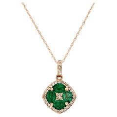 1.20 CT Natural Emerald 0.15CT Diamond 14K Rose Gold Pendant Necklace