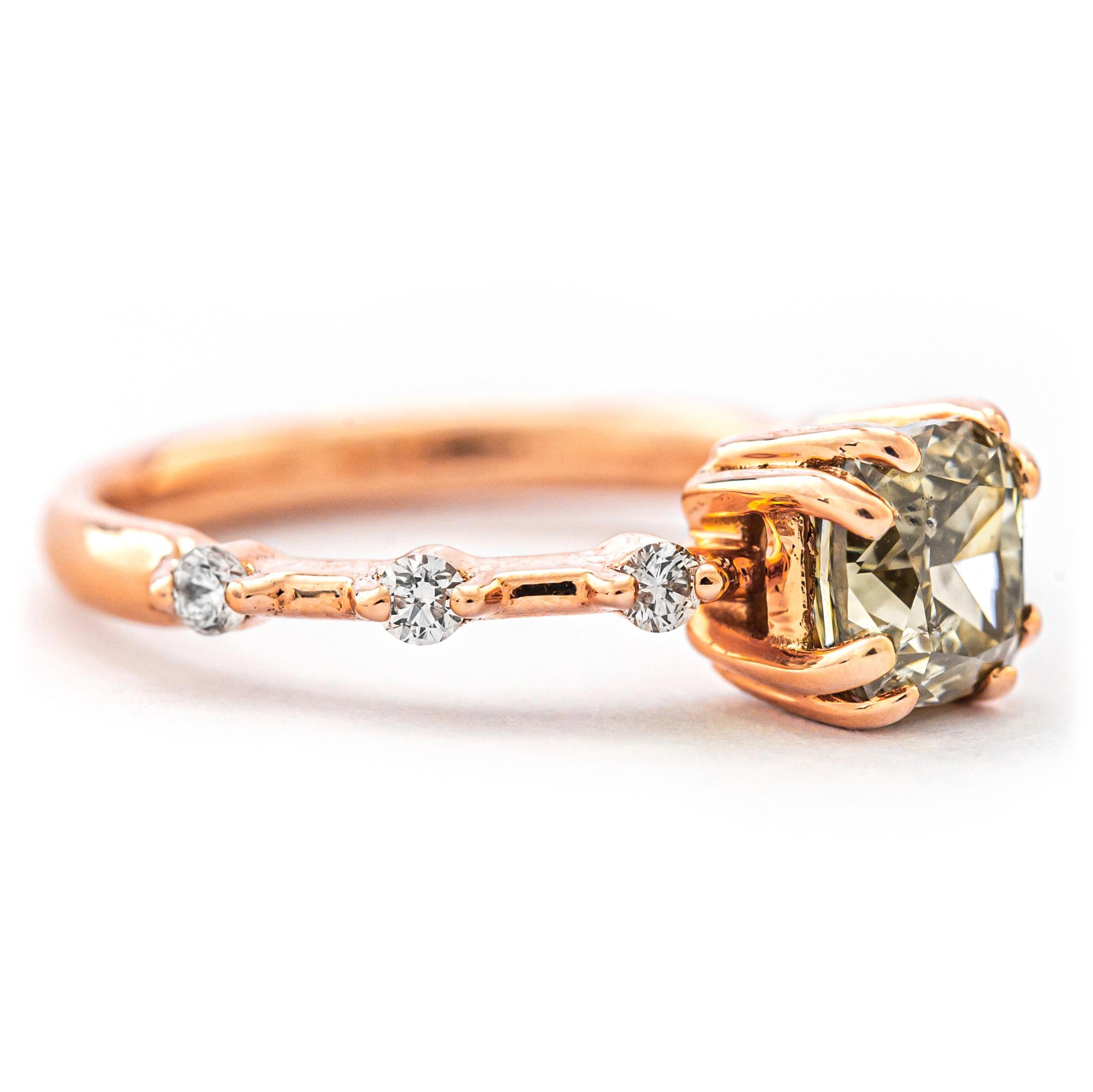 Cushion Cut 1.20 ct Natural Fancy Gray Greenish Yellow Diamond Ring