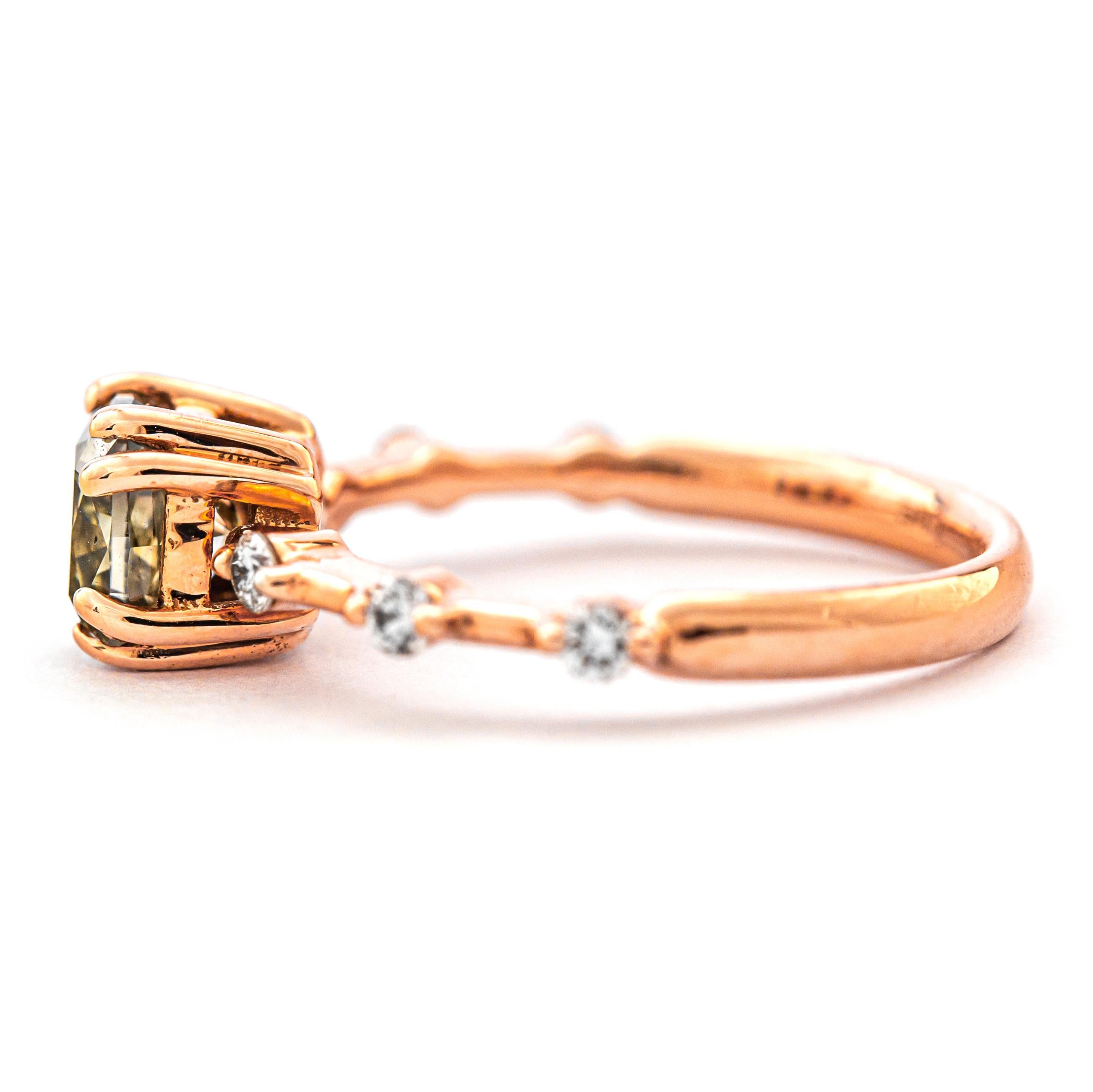 1.20 ct Natural Fancy Gray Greenish Yellow Diamond Ring In New Condition In Ramat Gan, Tel Aviv District