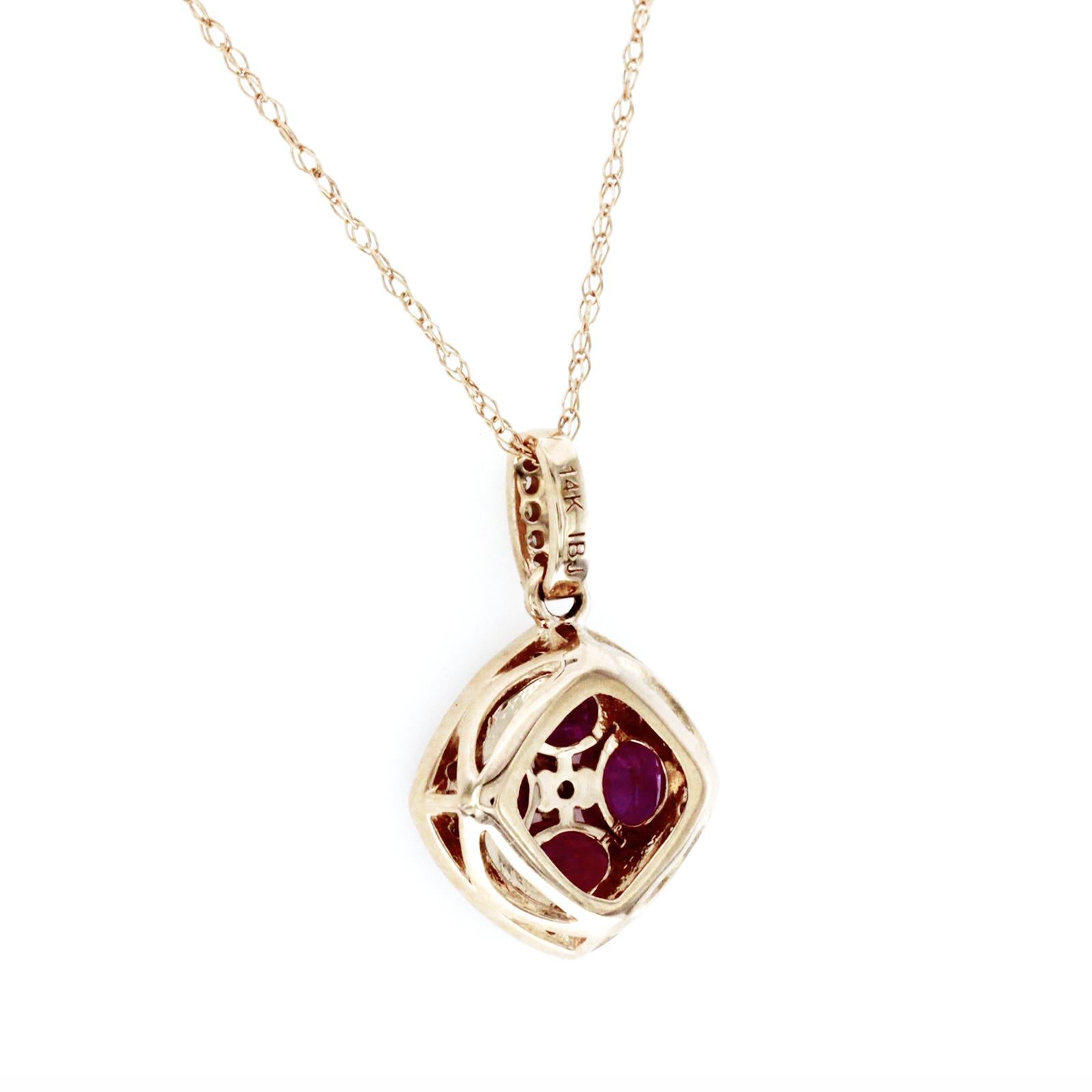 Round Cut 1.20 CT Natural Ruby 0.15CT Diamond 14K Rose Gold Pendant Necklace