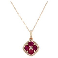 1.20 CT Natural Ruby 0.15CT Diamond 14K Rose Gold Pendant Necklace