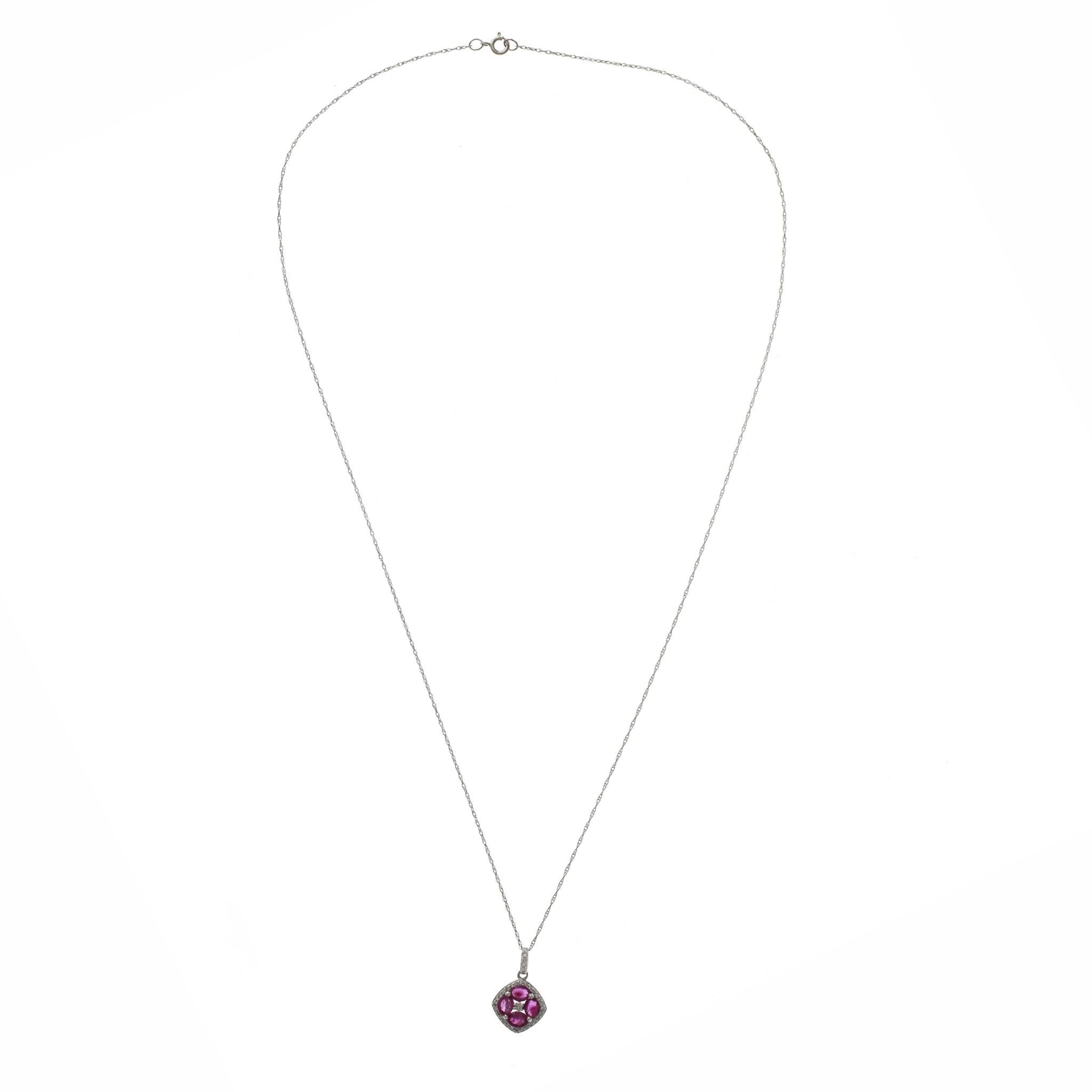 Round Cut 1.20 CT Natural Ruby 0.15CT Diamond 14K White Gold Pendant Necklace For Sale