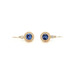 Boucles d'oreilles en or jaune 14K 1.20 CT Natural Sapphire 0.08CT Diamonds