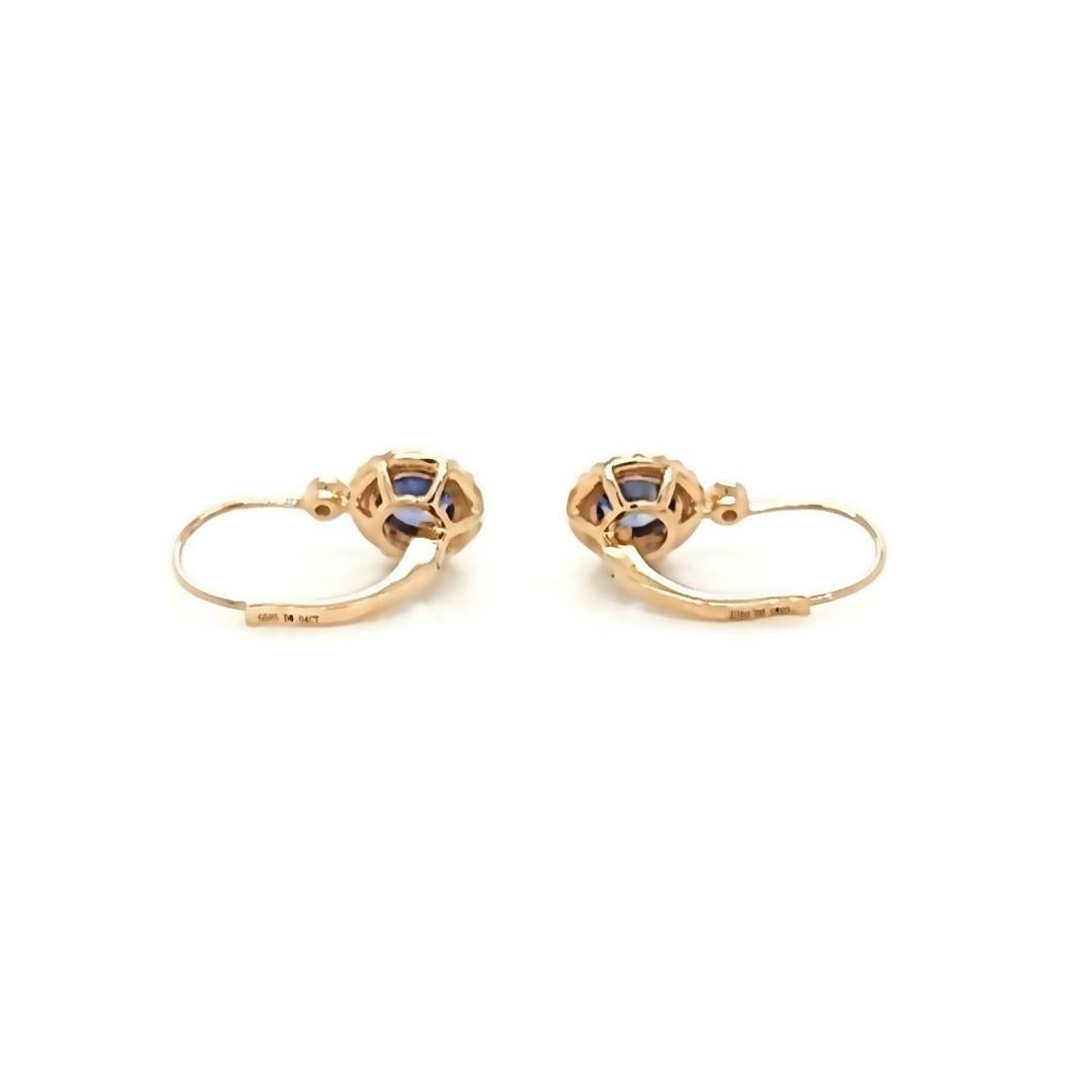 1.20 CT Zafiro Natural 0.08CT Diamantes Pendientes de Oro Amarillo de 14K Corte redondo en venta