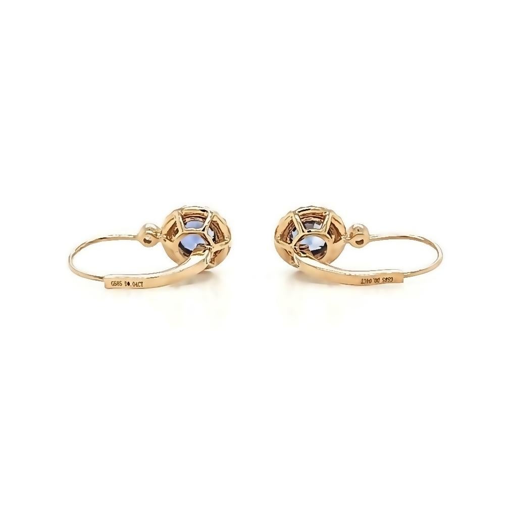 1.20 CT Zafiro Natural 0.08CT Diamantes Pendientes de Oro Amarillo de 14K en Excelente estado para la venta en Los Angeles, CA