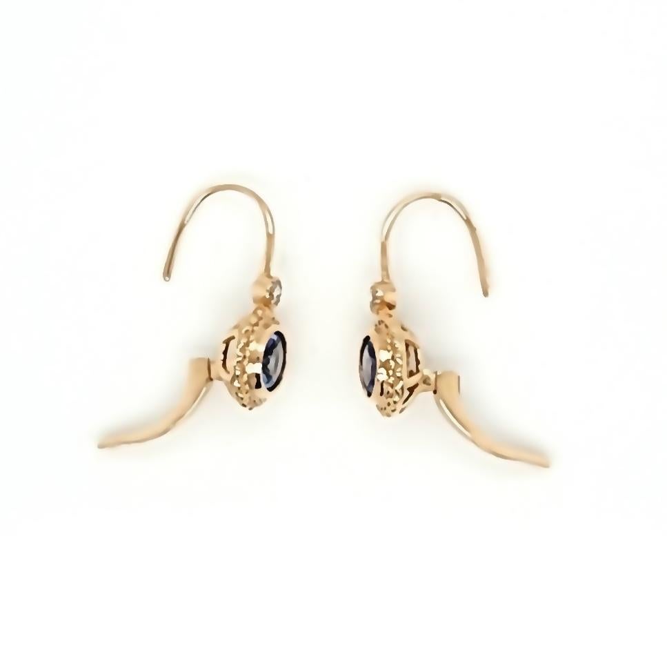 Femenino o masculino 1.20 CT Zafiro Natural 0.08CT Diamantes Pendientes de Oro Amarillo de 14K en venta