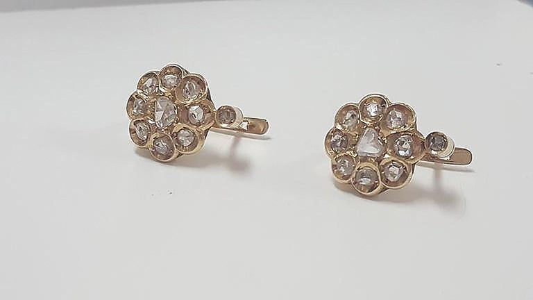 Rose Cut Diamond Antique Cluster Earrings  1.20 Karat For Sale