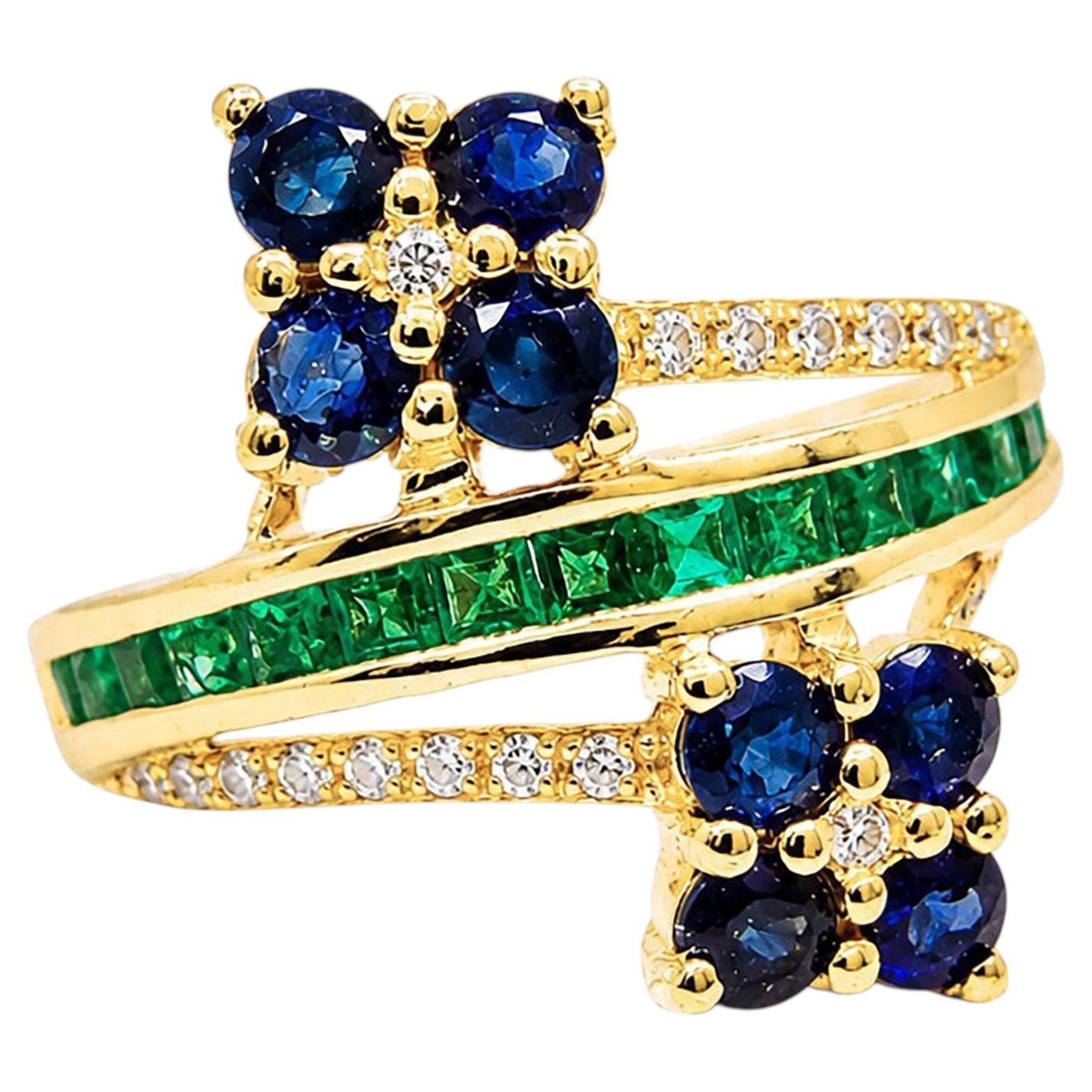 Anello nuziale con zaffiro e diamante da 1,20 carati Anello nuziale con diamante e smeraldo naturale in oro 14 carati