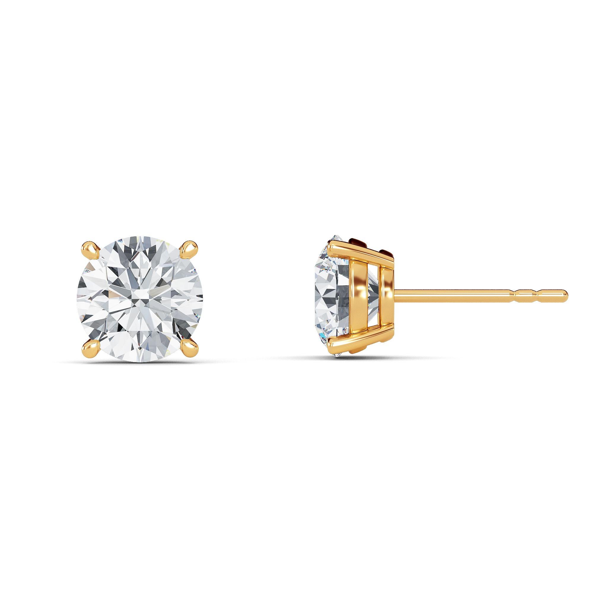 1.20 Carat TW Natural Diamond 14k Gold Four Prong Stud Earring In New Condition For Sale In Dubai, DU