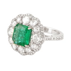 1.20Ct Zambian Emerald Flower Shaped Cocktail Ring Accented By Rose Cut Diamonds