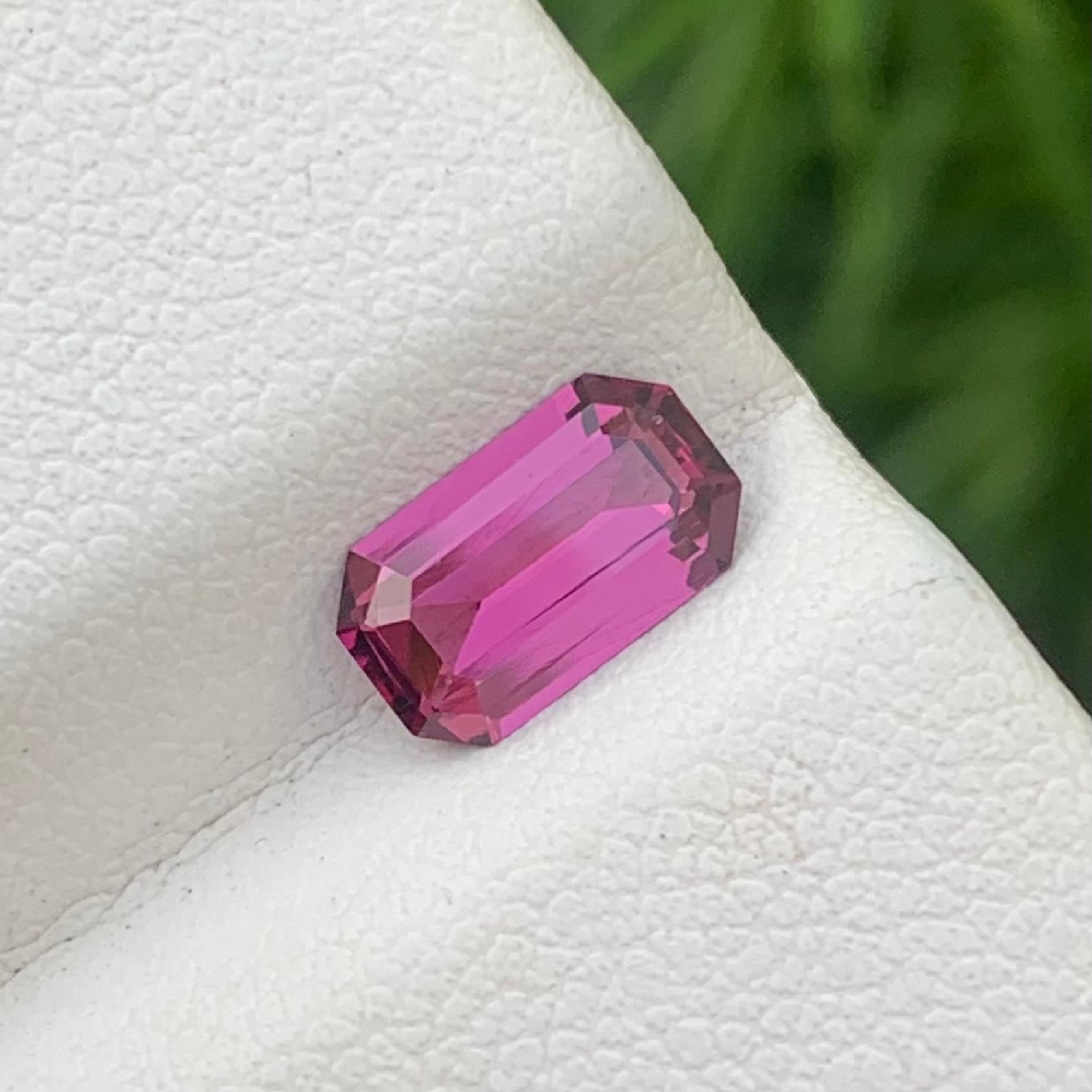 Loose Rhodolite 
Weight: 1.20 Carats 
Dimension: 8.3x4.8x2.3 mm
Origin: Tanzania 
Shape: Emerald 
Color: Purplish Pink
Treatment: Non
Rhodolite garnet is a captivating gemstone renowned for its enchanting purplish-red to pinkish-red color. This