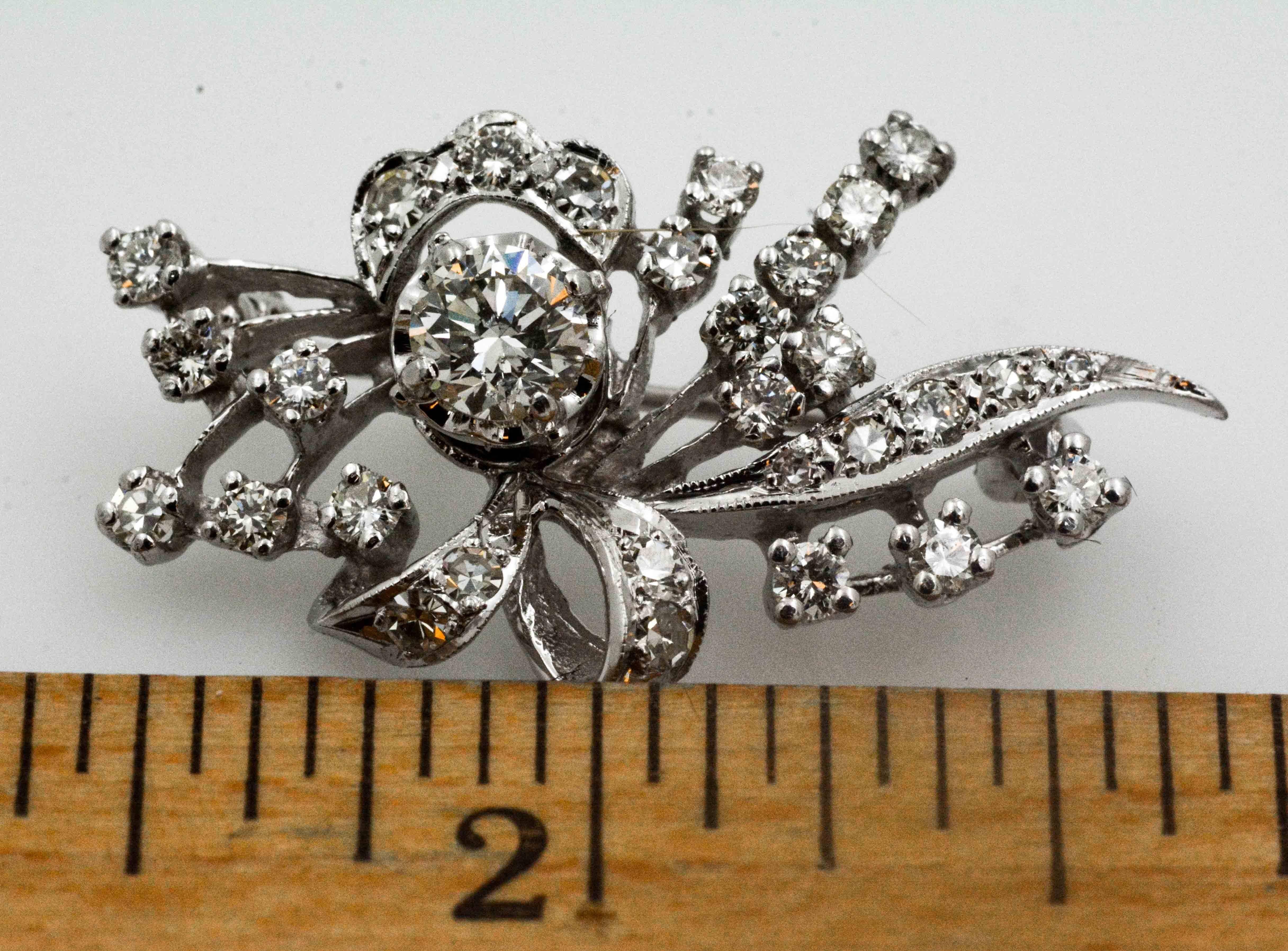 1.20 Carat Diamonds Bow and Spray Design Brooch In Excellent Condition In Dallas, TX
