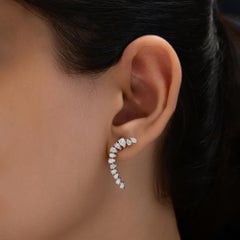 1.20 ctw Pear Diamond Curved Climber Ear Crawler Earrings in 14K White Gold